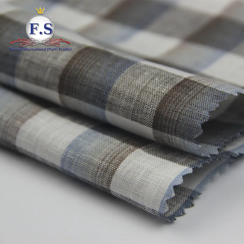 
oem service plaid pure linen fabric for shirt 