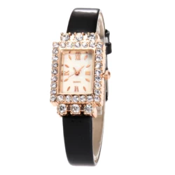 Low Prices Women Leather Strap Square Dial Diamond Quartz Wrist Slim Stone Lady Watch JSW-0967