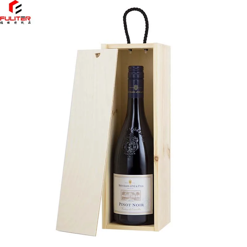 Unfinished Natural Wood Color Slip Cover Wooden Wine Gift Box With Handle