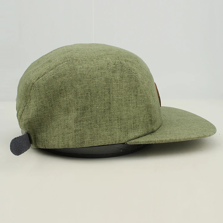 custom leather patch hemp camp 5 panel hat cap