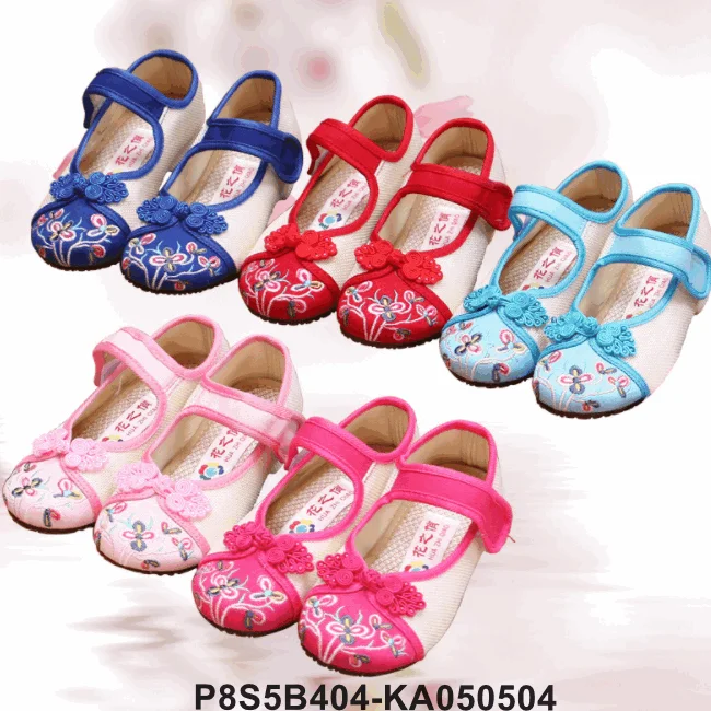 Новый дизайн, скрытый 3 см средний каблук, Детские парусиновые туфли с вышивкой, ремешок на щиколотке, детская повседневная обувь для девочек, мягкие и удобные