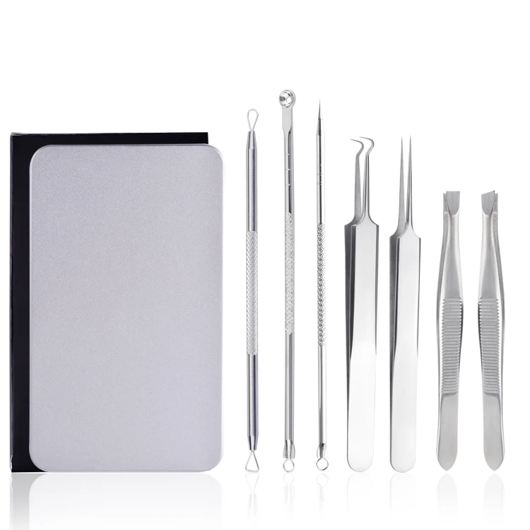 Wholesale Professional Stainless Steel Blackhead Extractor Tool Set Face Acne Removal Kit in Tin Box
