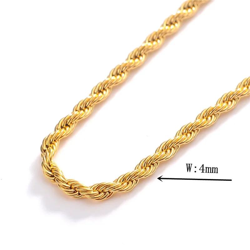 3mm rope chain Stainless Steel Hips hop jewelry gold silver rose black rope chain necklace jewelry