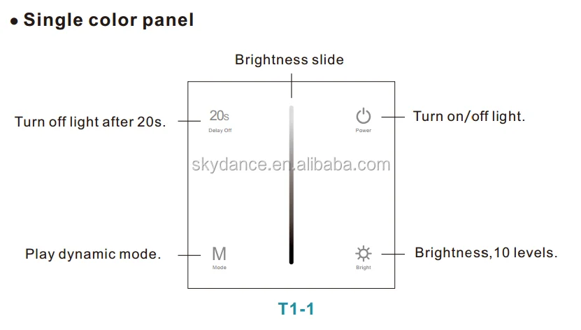 SKYDANCE  T1-1 RF 2.4G wireless smart home led controller switch glass touch panel dimmer light switch