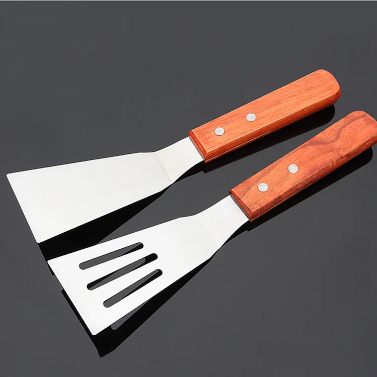 Stainless steel straight edge steak grill scraper with wooden handle SW-BT20