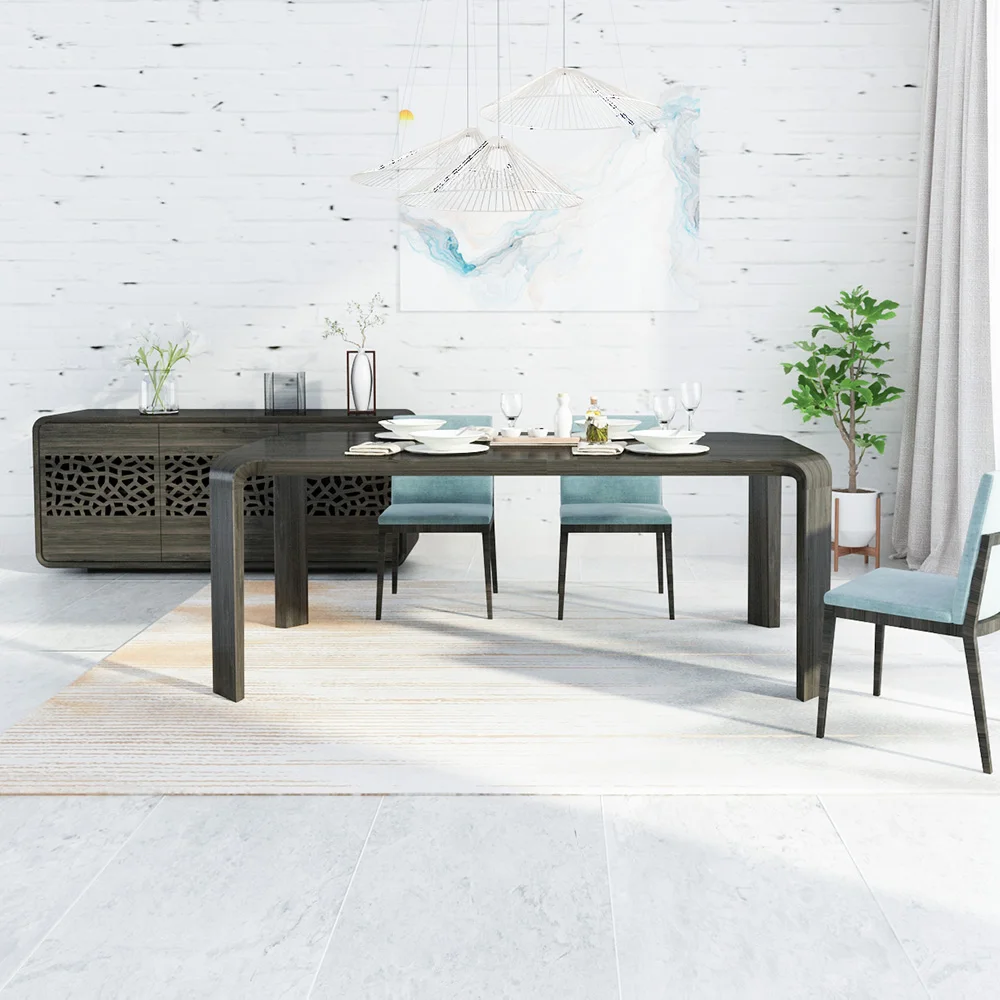 Beverly, современный дизайн, набор, 6 стульев/сидений, длинный, прямоугольный, твердый, бамбуковый обеденный стол
