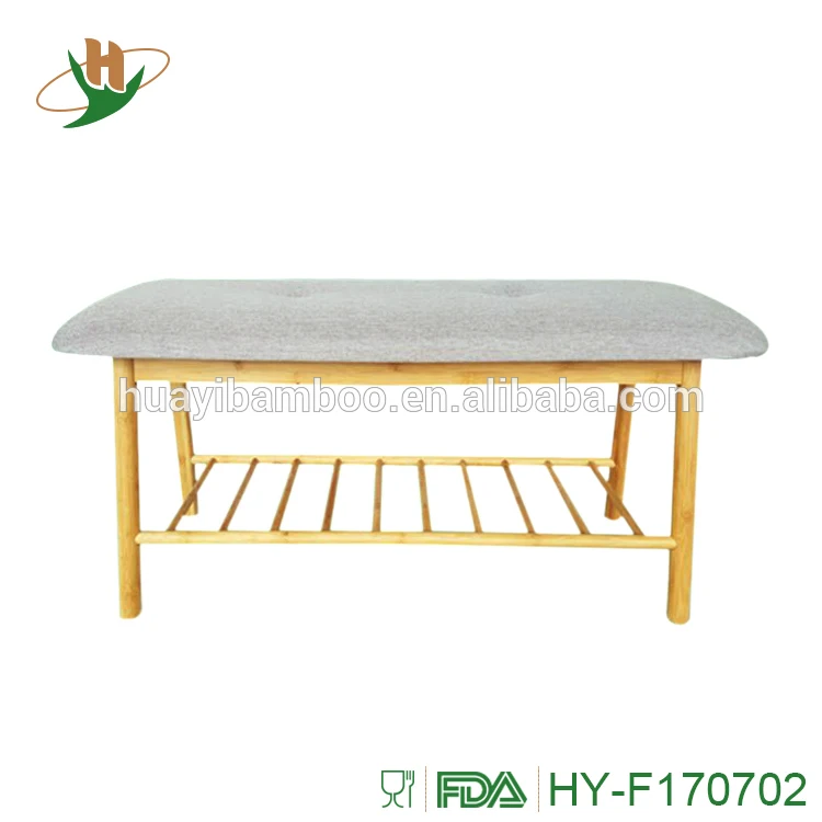 2 яруса гостиная прихожей сиденья для хранения из бамбука скамья с мягкой подушкой