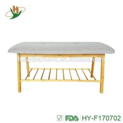 2 tiers living room entryway seat bamboo storage bench with soft cushion