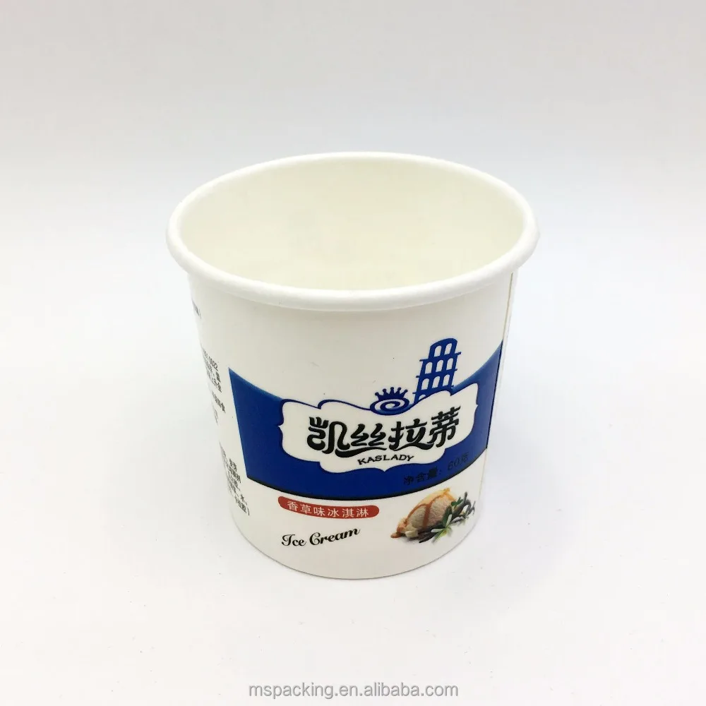 Custom design disposable ice cream paper cups and plastic lids company brand logo printed paper ice cream cup with lid and spoon