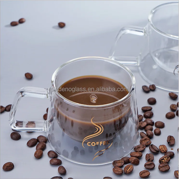 Clear Borosilicate Glass Coffee Espresso Mug Double Wall Glass Cup With Handle