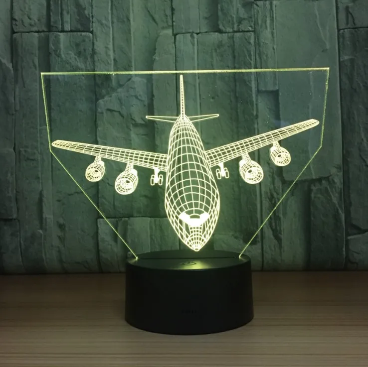 Acrylic  Aircraft Shaped 3D illusion LED Night Light Creative Stereoscopic 7 Colors Flashing Touch LED Night Light