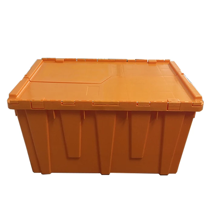 JOIN 75L Plastic Reusable Box Moving Crate Storage Tote Bin Attached Lid Container Nestable &Stackable Container