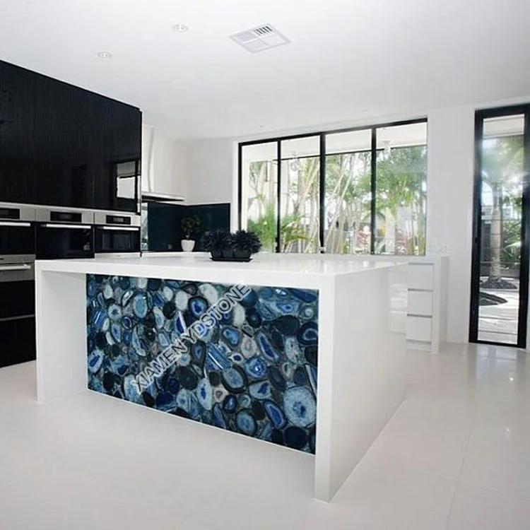 YDSTONE Backlit Blue Agate Countertop Natural Semi-Precious Stone Slab Composite With Polished Surface