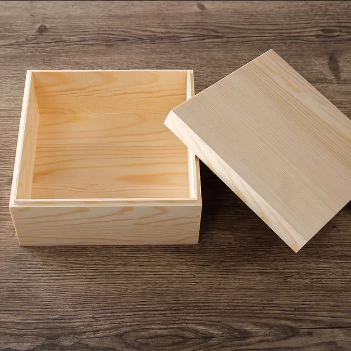 
plain Square Wooden Box with Lift-off Removable Lid 