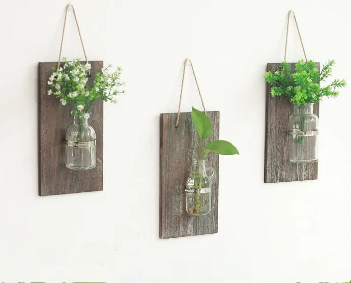 Wall mounted antique wood board flower rack for water planting