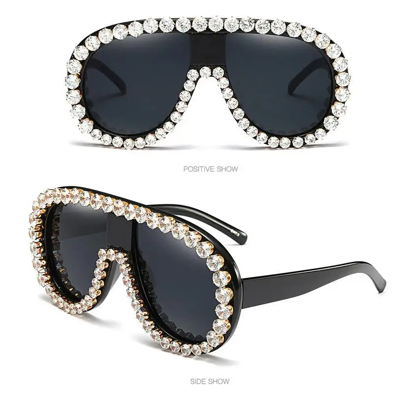 Oversized Sunglasses Women Luxury Brand Designer Bling Rhinestone Vintage Sunglasses Female Shades Big Frame Sun glasses