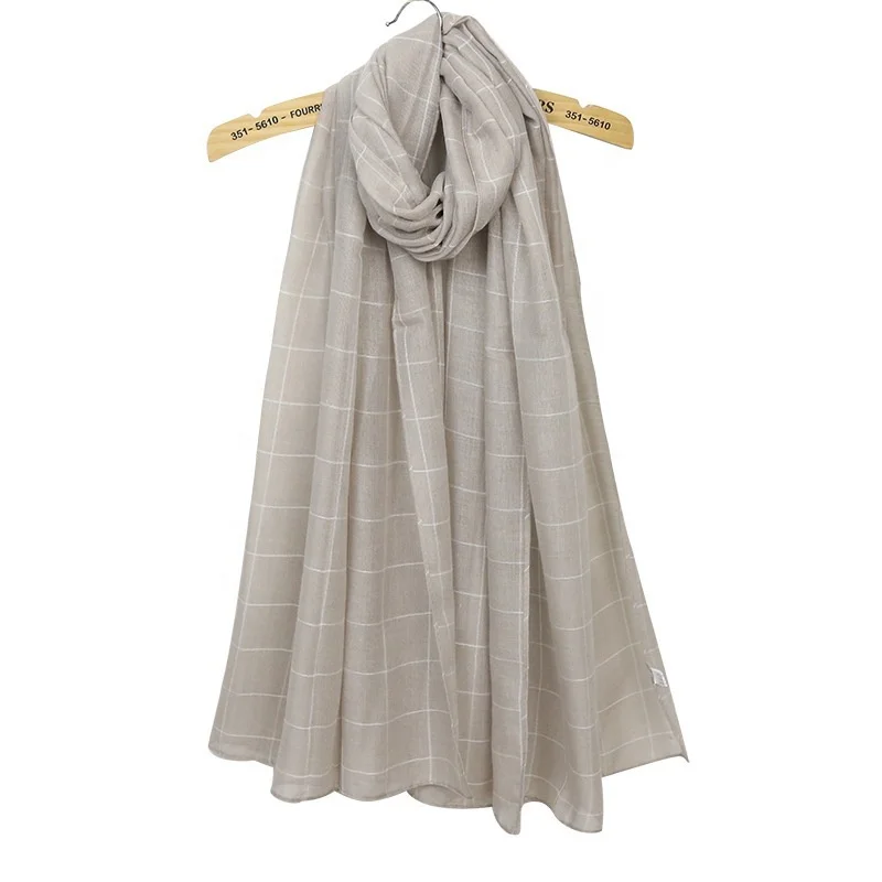 Wholesale Hot Selling Fashion Long Plain Plaid Cotton Check Scarf Women  Solid Color Shawls Ladies Soft Viscose Grid Hijab Scarf