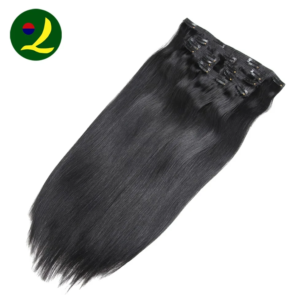 
100 Human Hair Extension Strong Clip In Hair Extensions Silky Straight Black Color Two Layered Strong Weft Hair 