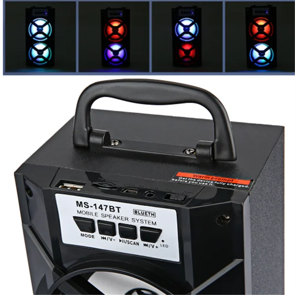 MS-147BT LED Light Wireless BT Portable Hand Speaker High Power FM Radio Audio Music Player Support TF Card USB