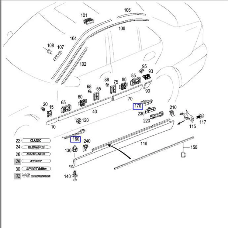 
Rubber threshold sealing lining car door sill strip for W203 2036981998 
