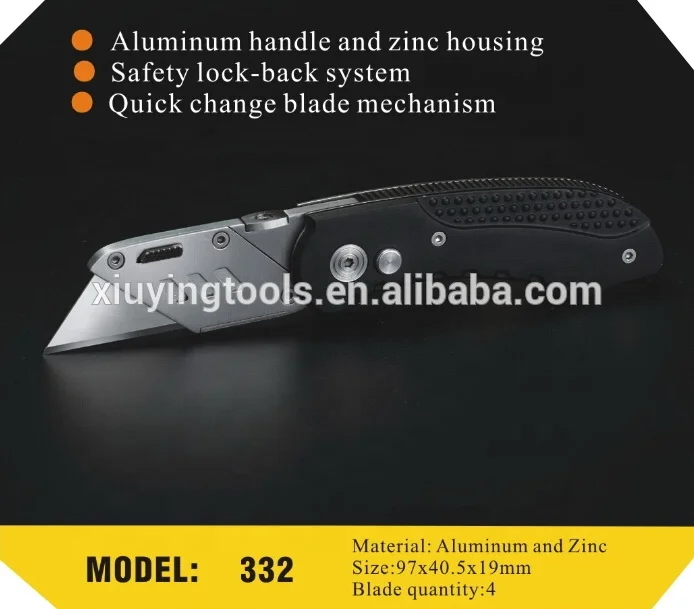 
ABS Folding Pocket Utility Knife - Heavy Duty Box Cutter Quick Change Blades, Lock-Back wallpaper knife with belt loop clip 