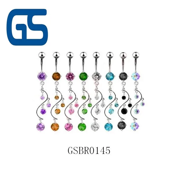 Stainless Steel S Shape Crystal Diamond Belly Button Ring Fashion Hanging Rhinestone Navel Ring Wholesale