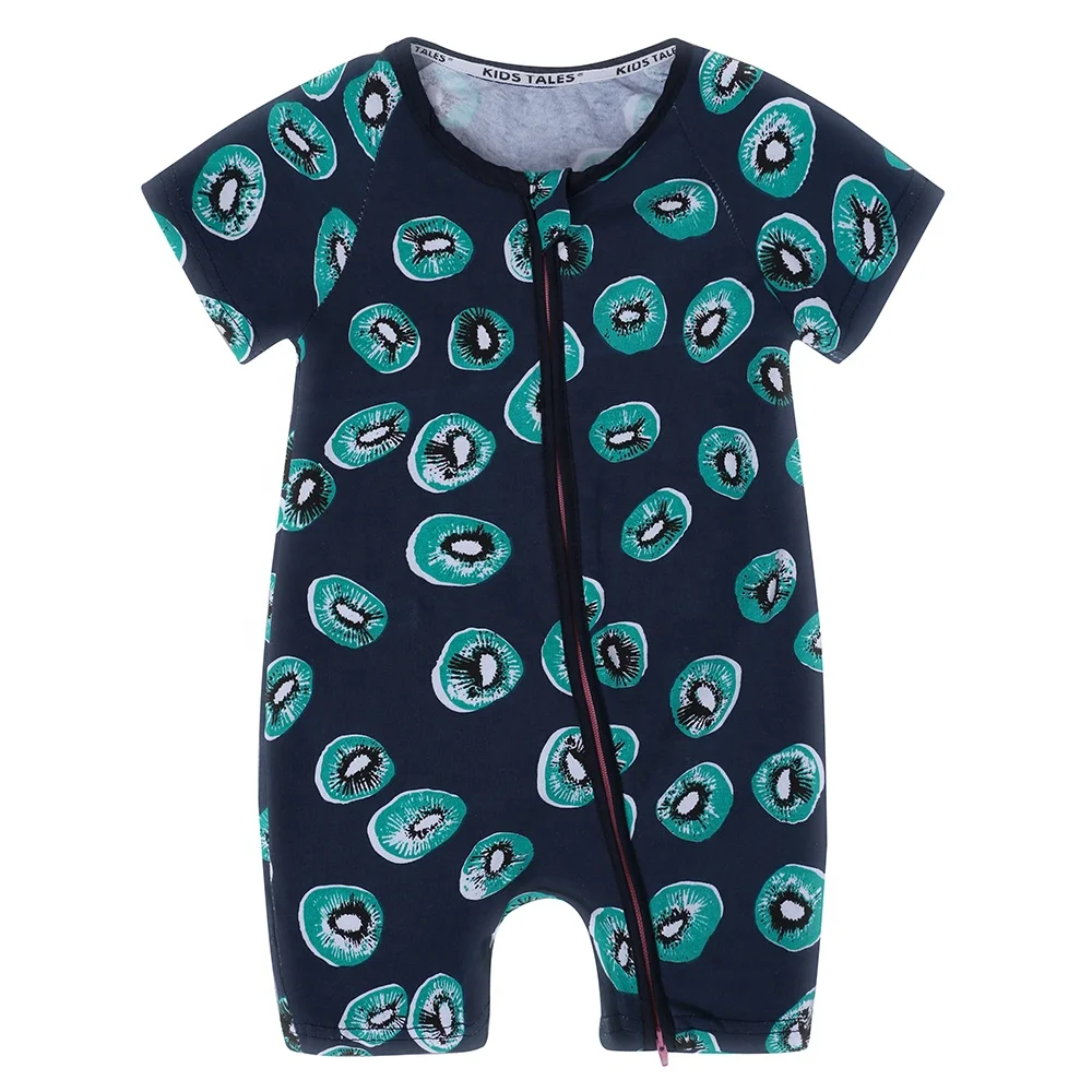High quality kiwi fruit print baby clothes romper with zip
