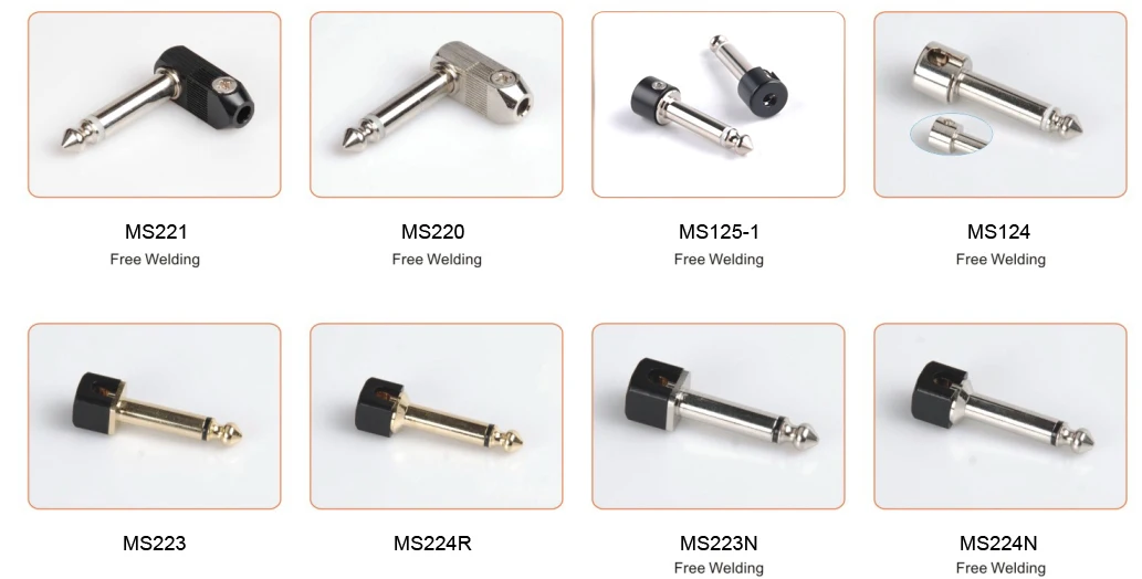 MUSIC SOUND MS124-1-T  Copper material Solderless 6.35mm Guitar Plug 1/4 Audio connector TIP golden