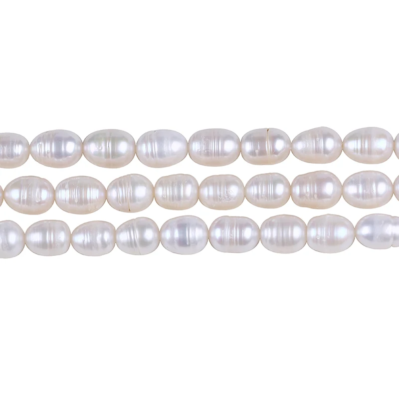 9-10mm Pearl Farm Natural White Rice Shape Freshwater Pearls Strands for Jewellery Making