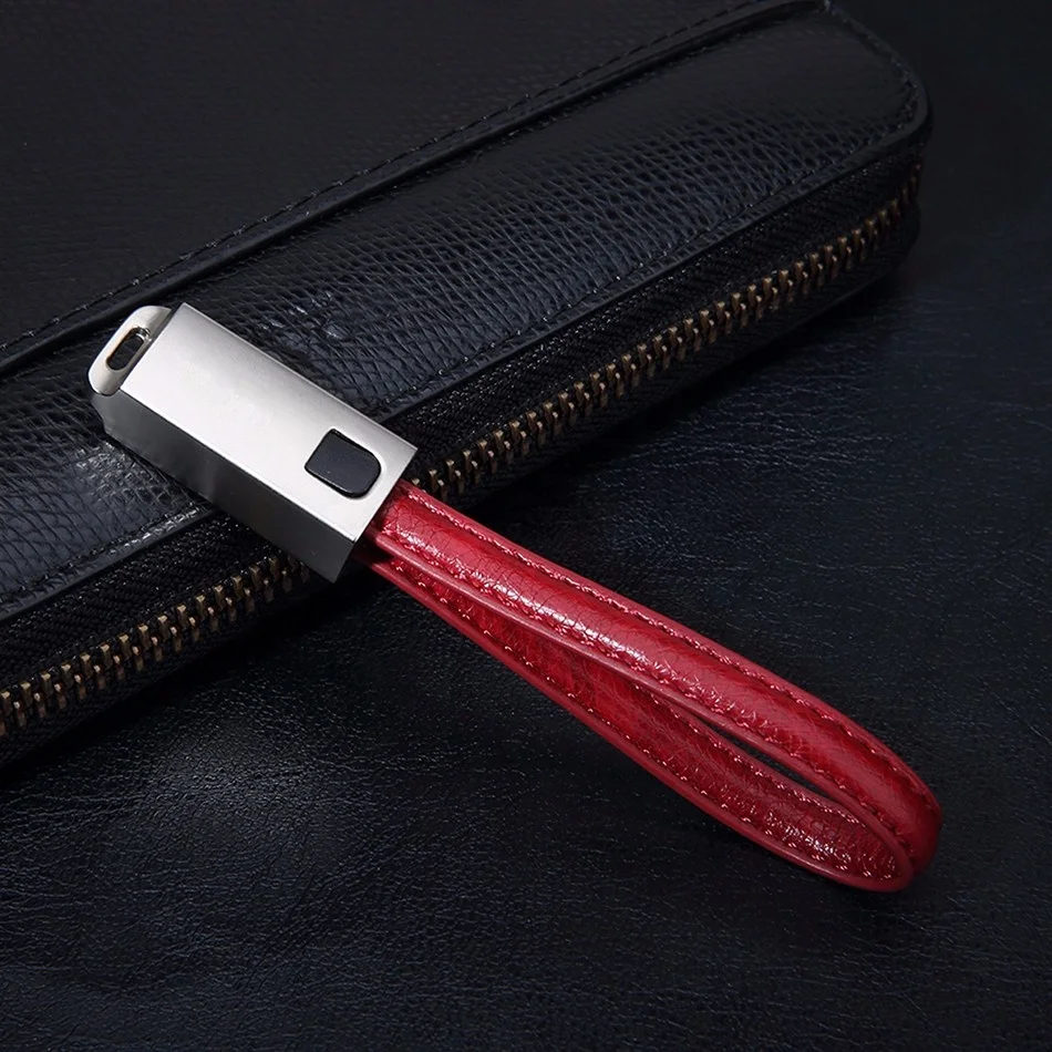 Factory high quality upscale 22CM PU leather Zinc alloy plug keychain Data USB Charging Cable for iphone for Samsung for Huawei