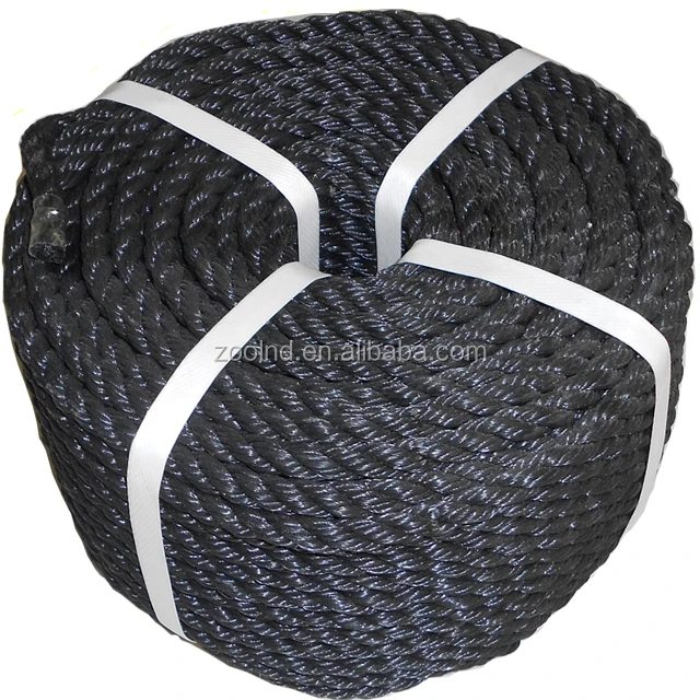 High Tenacity Nylon Multifilament Rope Black 3 Strands Nylon Twisted Rope