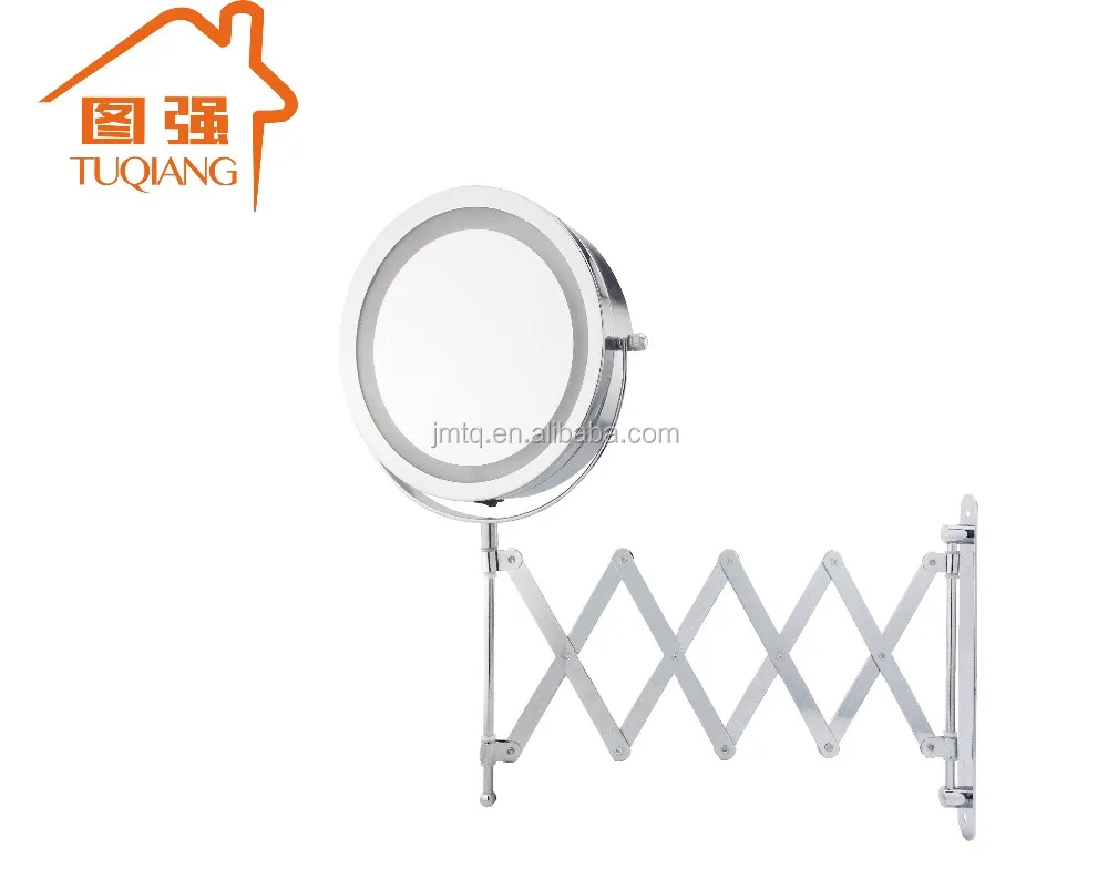Раздвижное настенное косметическое зеркало в виде гармошки для ванной комнаты металлическое двойное круглое хромированное
