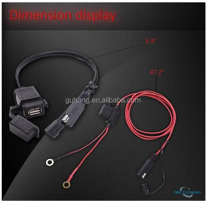 SAE to USB Cable Adapter Waterproof USB Charger Quick 2.1A Port with Inline Fuse for Motorcycle Cellphone Tablet GPS and More