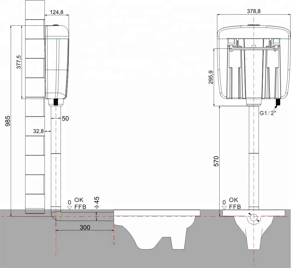 Top Single button Toilet exposed plastic squatting flush tank