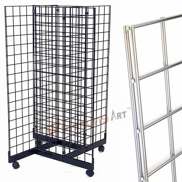 four side floor wire gridwall panels display rack with  pinwheel base