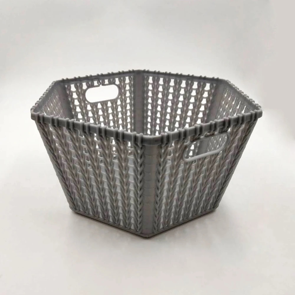 
Hom use hexagon plastic wicker rattan basket with lid handle 