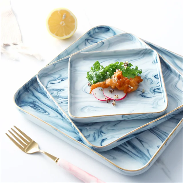 High quality popular Customized elegant  marble fashion plates sets dinnerware