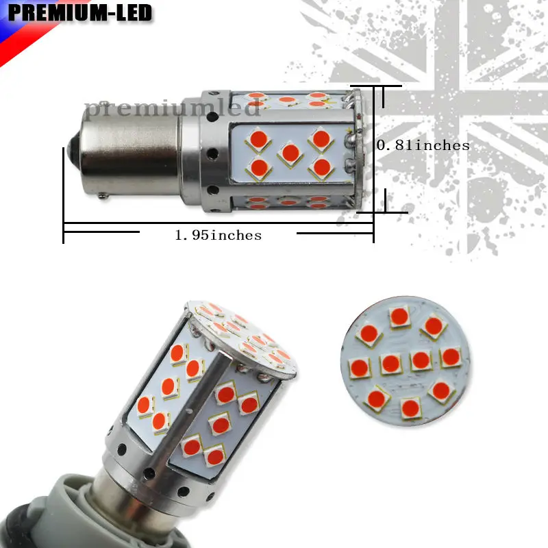 Error Free Brilliant Red 3030 SMD 1156 7506 P21W BA15S 21W LED Bulbs For Tail Lights, Brake Lights