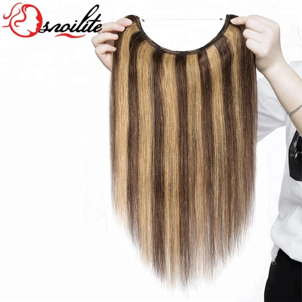 Dark brown Highlight Ash blonde Durable Hidden fish line wire brazilian remy hair hot sale