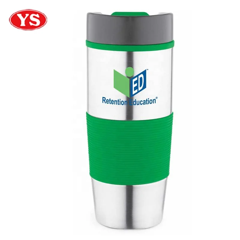 Custom 16 Ounce Insulated Color Grip Coffee Mug with Slider Lid