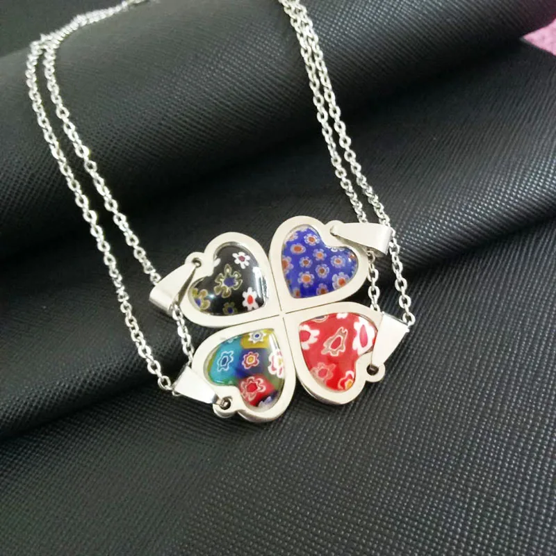 4 heart combine into one flower acrylic pendant jewelry necklace