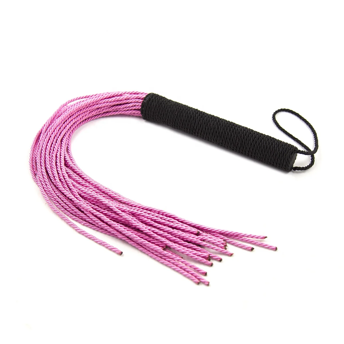 Black Handle Pink Nylon Rope Tailed Asult Toy Whip For BDSM Slave Spanking