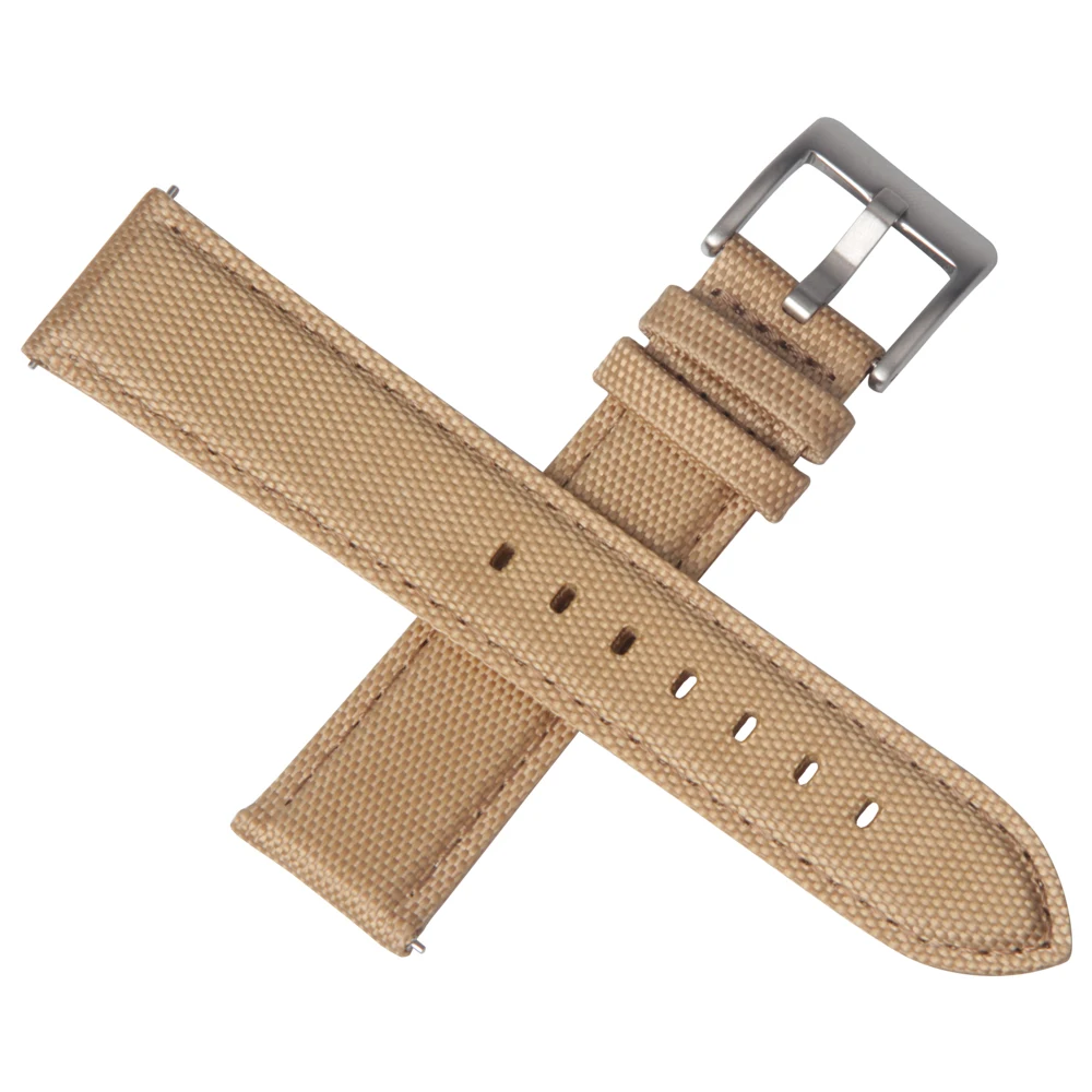 Hot Sell Sand Nylon+Leather Sailcloth Watch Straps Fabric Watch Bands in 18mm/20mm/ 22mm with Brushed Buckle From CONKLY