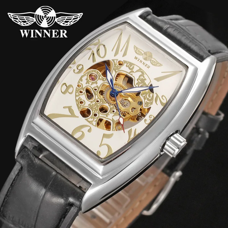 Winner automatic Women Watches Fashion Square Shape Automatic Mechanical Analog Display Leather Vintage Ladies Vintage Watch