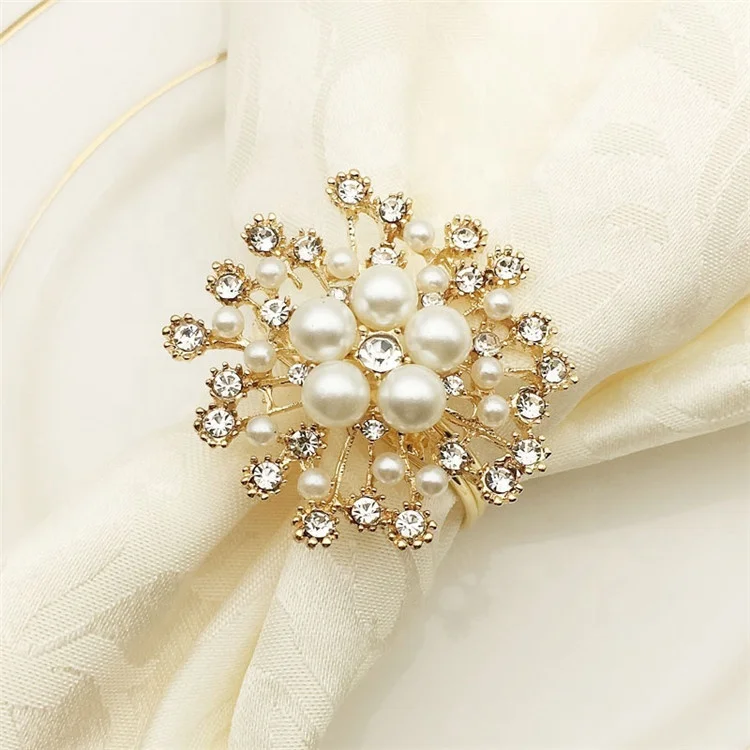 Золотыми стразами Кольца для салфеток с искусственным жемчугом кольца для салфеток NH-39