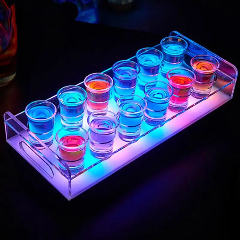 Color changeable LED Acrylic Tray  6/12-Bottle Shot Acrylic Bullet Cup drinkware Holder light up Wine acrylic rack
