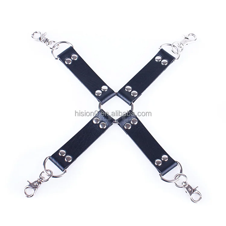 Wide Leather Hand and Leg Cuffs with Hogtie Wrist and Ankle Restraint Bondage Toys