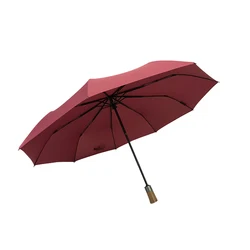 Popular wood handle 3 folding umbrella automatic open and close from chinese manufacture