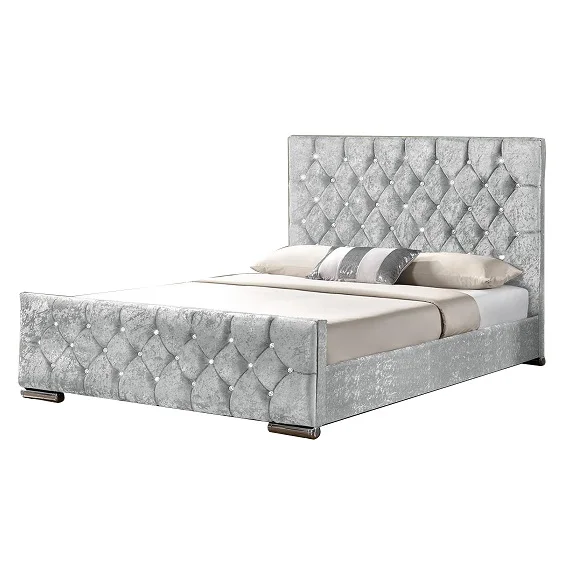 diamond crystal upholstered king queen size fabric bed modern