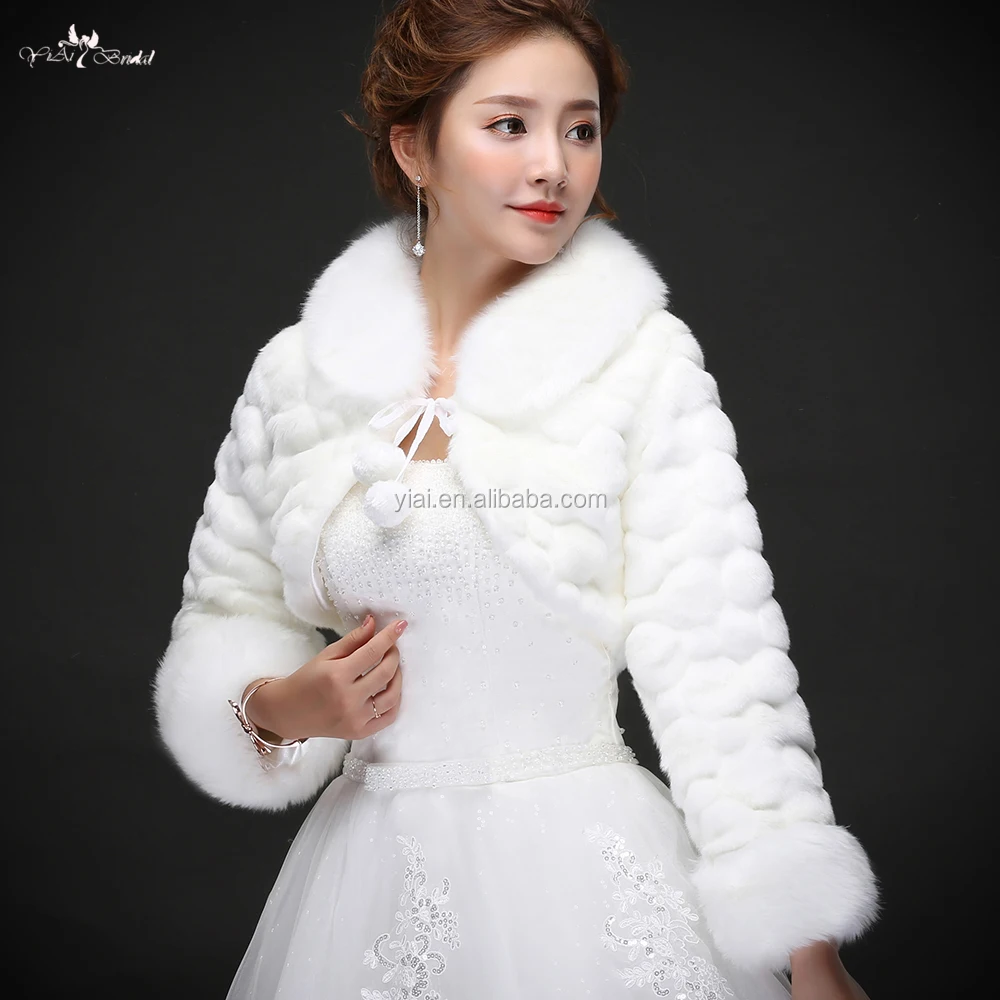 
LZP215 Classic Rabbit Fur Collar Wedding Coat White Fur Bolero Winter Wedding Jacket 